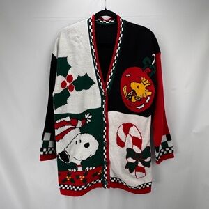 Rare Vintage Snoopy & Friends Peanuts Christmas Sweater Cardigan M Made In USA